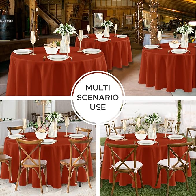Fitable 8 Pack Round Tablecloths: Stain Resistant Wrinkle Free Circle Table Clothes, Washable Reusable Polyester Table Covers for Wedding Party Birthday Banquet Reception(Rust, 84 Inch)