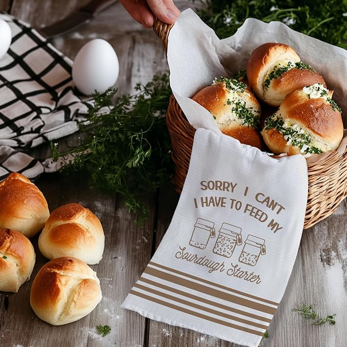 Funny Sourdough Baking Kitchen Towels, Gifts for Sourdough Bakers Tea Dish Towels for Kitchen, Baking Lover Gifts Decorative Hand Towels, 16x24 Inch Yellowish-Brown