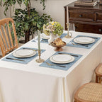 Romanstile Vinyl Placemats Set of 6-12 X 18 Inch - Heat Resistant Non-Slip Embossed Floral Place Mats 100% Waterproof Oilproof Wipeable Faux Leather Table Mats for Kitchen/Dining/Party, SkyBlue