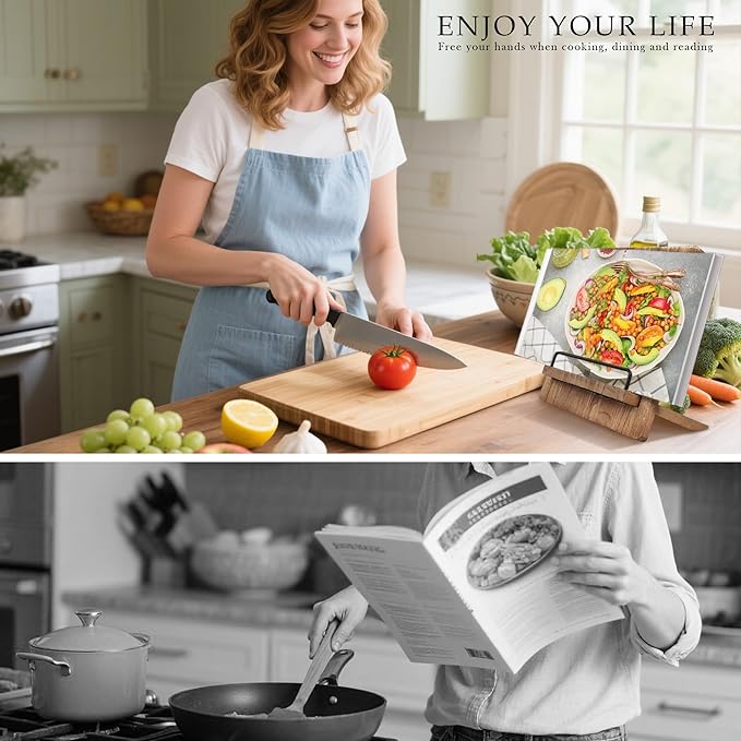 Wood Cookbook Stand Cookbook Holder: Kitchen Adjustable Cookbook Holder Recipe Stand for Counter Brown