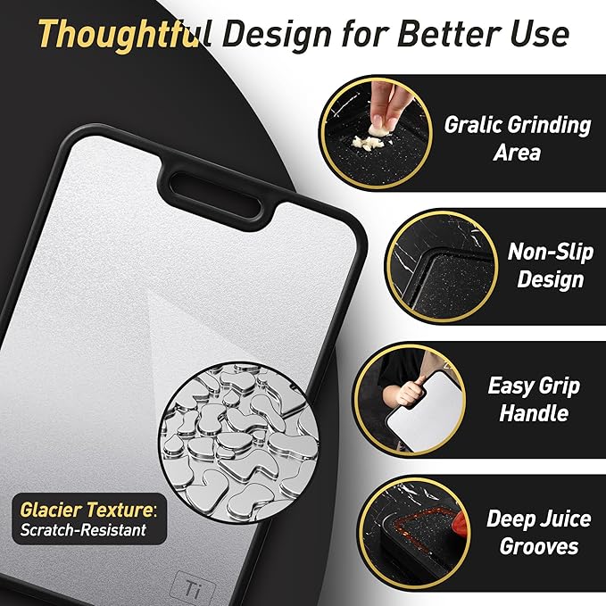 2 in 1 Pure Titanium Cutting Boards for Kitchen Chopping Board with Handle Large Big Small Kitchen Meat Butcher Block Not Stainless Steel Wood Bamboo Glass Rubber Plastic Silicone Acrylic Teak Sink