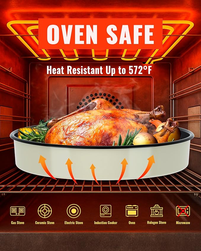 Round Baking Pan Set Roasting Dish 4-Pack 9/10/12/14 Inch Enamel Non Stick Large Cookware for Cake Bread Pie Pizza Turkey Steak, Non-Toxic Oven Dishwasher Safe, Christmas Gift Bakeware