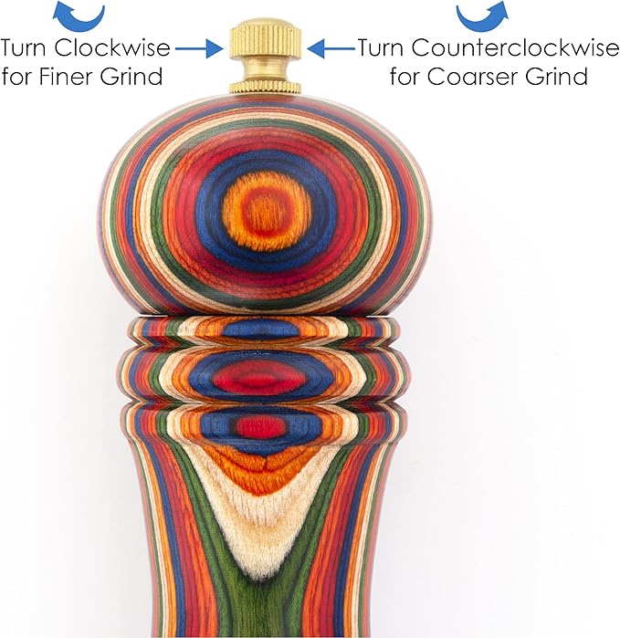 Baltique Marrakesh Pepper Grinder – 8 Inch Colorful Wooden Pepper Mill with Adjustable Stainless Steel Grinding Mechanism – Manual Wood Pepper Grinder for Kitchen or Table Use