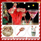 Meanplan 60pcs Christmas Swizzle Sticks Christmas Cocktail Stirrers Plastic Stir Sticks Xmas Santa Claus Snowman Decorations for Birthday Party Coffee Shop Supplies Favors Gifts(Vintage)