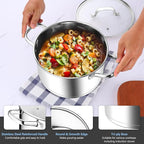 Homikit 5 Quart Stock Pot, Stainless Steel Soup Cooking Pot with Lid for Pasta Sauce Simmering Steaming Stewing, Tri-ply Heavy Bottom Induction Pot, Dishwasher Safe