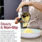Zyliss Rotary Cheese Grater, Aluminium, 3 Steel Drum Blades, Cheese, Vegetable, Chocolate, Nut, Fruit Grater with Handle, Non-Slip Suction Foot and Table Clamp, 5 Year Guarantee