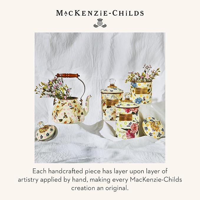 MACKENZIE-CHILDS Enamel Tea Kettle, Cute Kitchen Kettle for Stovetop, 2-Quart Capacity, Pink Wildflowers