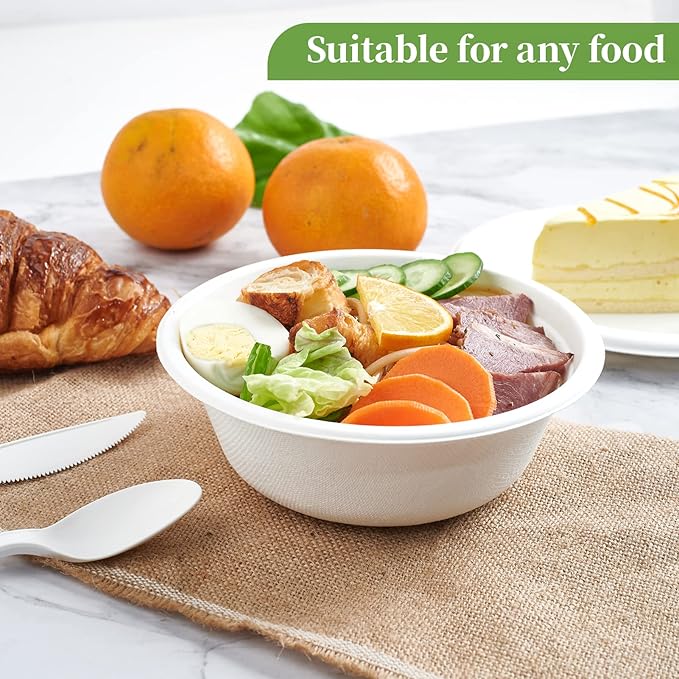 ECOLipak 16 oz Paper Bowls, [150-Pack] Compostable Paper Bowls Bulk, Heavy-duty Disposable Bowls for Hot And Cold Food