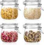 Glass Food Storage Jars with Airtight Lids 13 oz Round 4 Pack Kitchen Storage Containers Small Cabinet Canisters Sealed Pot Canning for Pasta, Cereal, Coffee, Beans, Spice