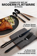 Dalstrong Flatware Cutlery Set - 20 Piece - Black High-Carbon Stainless Steel - Silverware Dinner Knife, Dinner Fork, Dinner Spoon, Dessert Fork, Dessert Spoon - Service for 4 - Table Dinner Set