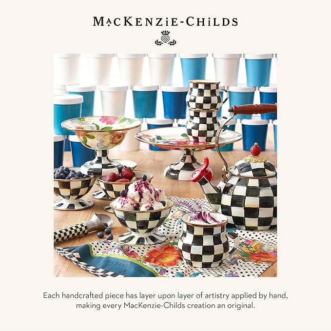 MACKENZIE-CHILDS Enamel Pedestal Platter, Round Cake Stand, Mini White Flower Market