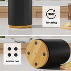 Black Utensil Holder Wood Kitchen Utensil Holder for Countertop, 360°Rotating Cooking Utensil Crock for Counter, 7.2" Large Utensil Organizer for Spatula Kitchen Decor