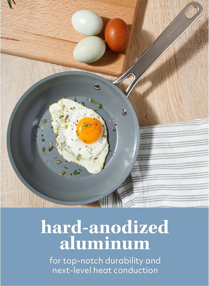 Sur La Table Kitchen Essentials Cool Commune Hard Anodized 10 Piece PFA Free Ceramic Non stick Interior Forged Durable Aluminum Pots and Pans Cookware Set - Black - Induction Compatible