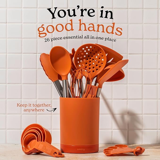 SMIRLY Kitchen Utensils Set, 26PCS Silicone Cooking Utensils Set, Spatula Set with Holder, Stainless Steel Kitchen Gadgets for Home and Kitchen