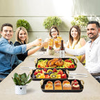 Set of 3 Serving Platters with Handles 16.5/15/13.2 Inch Reusable Large Serving Trays, Party Food Tray, Rectangular Dinner Plates for Cookie, Cake, Turkey, Cheese, Fruit, Snack(Black)