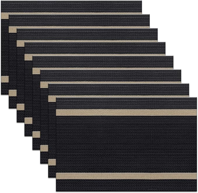 PIGCHCY Luxurious Placemats Set of 8, 18 x 12 inches Elegant Placemats Non-Slip Washable Durable Table Mats for Home/Dining Room Decoration (Black)