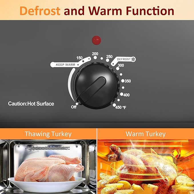 Sunvivi 18-Quart Roaster Oven with Self-Basting Lid, Electric Turkey Roaster Oven with Removable Pan and Rack, Stainless Steel, Grey