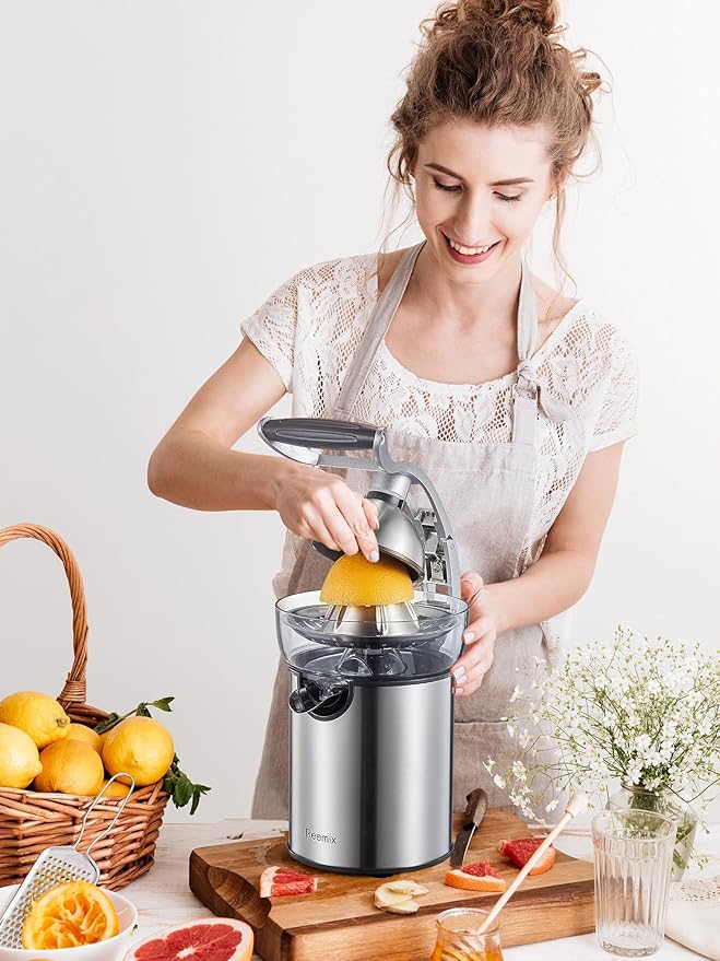 Electric Citrus Juicer Squeezer, Reemix Powerful Orange Juicer with Zine Alloy Die Casting Shell, Luxury Citrus Squeezer with Two Interchangeable Cones for Oranges of any Size (Zine Alloy Die Casting)