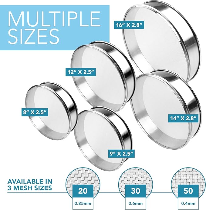 Stainless Steel Flour Sifter Fine Mesh Round Flour Sieve for Baking 9.5" Diameter x 2.5" High; Mesh-Hole Size 0.6mm