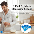 5g Plastic Measuring Spoons (10ml) – Pack of 5 mini Scoops for Protein Poweder, Creatine, Coffee, Lab, Baking, Laundry, Canisters, Dry Goods – 1 Teaspoon Measuring Spoons (tsp), Blue