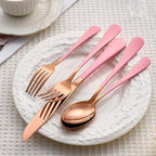 20 Piece Rose Gold Pink 18/0 Flatware Utensil Set for 4, Include Dinner Knife,Dinner Forks,Dinner Spoons,Salad Forks,Teaspoons,Silverware Set for 4, Dishwasher Safe