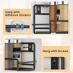 6 Pack Wall Mount Spice Rack Organizer, for Kitchen Pantry Door Storage and Organization, Heavy-Duty Metal Kitchen Spice Rack, Flexible Wall Iron Shelves with Adhesive Hook, Black