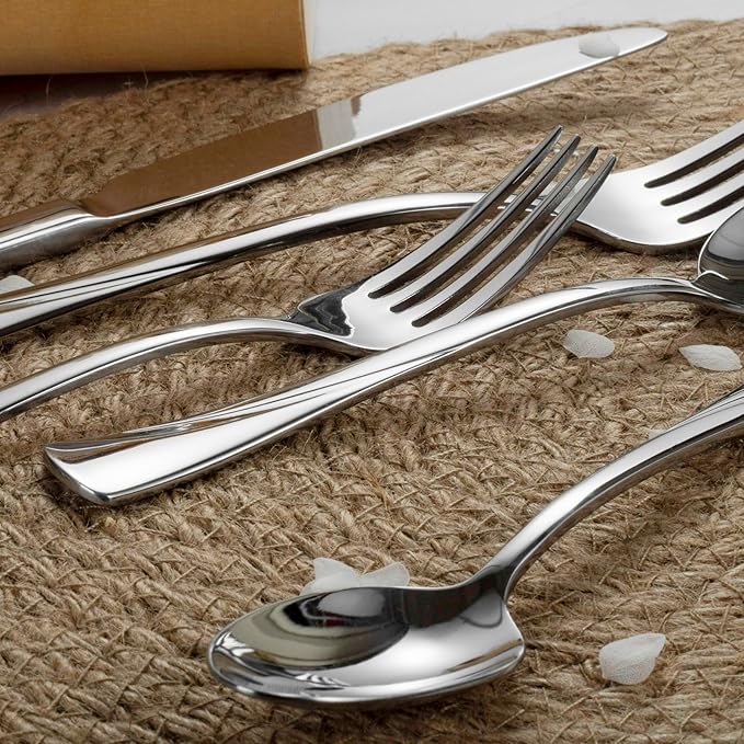 Alata Alice 60-Piece Silverware Set Stainless Steel Flatware Set,Service for 12,Mirror Polished Cutlery Set,Dishwasher Safe