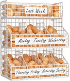 keomaisyto Egg Holder Countertop with 5 Dividers & DIY Nameplate to Separate Eggs, 3 Tier Stackable Wire Storage Baskets for Gathering Fresh Eggs, Wall-Mounted XXL Egg Rack, White (Patent Pending)