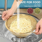 Gold Strainer for Kitchen, 3QT, Stainless Steel Colander with Handle for Fruits Vegetables Cooking Food, Dishwasher Safe