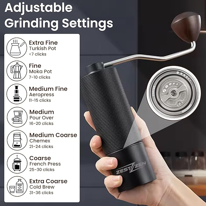 Manual Coffee Grinder – Portable Conical Burr Hand Grinder with Adjustable Settings & Double Bearings – Stainless Steel Coffee Mill for Espresso, French Press, Travel & Camping Gift
