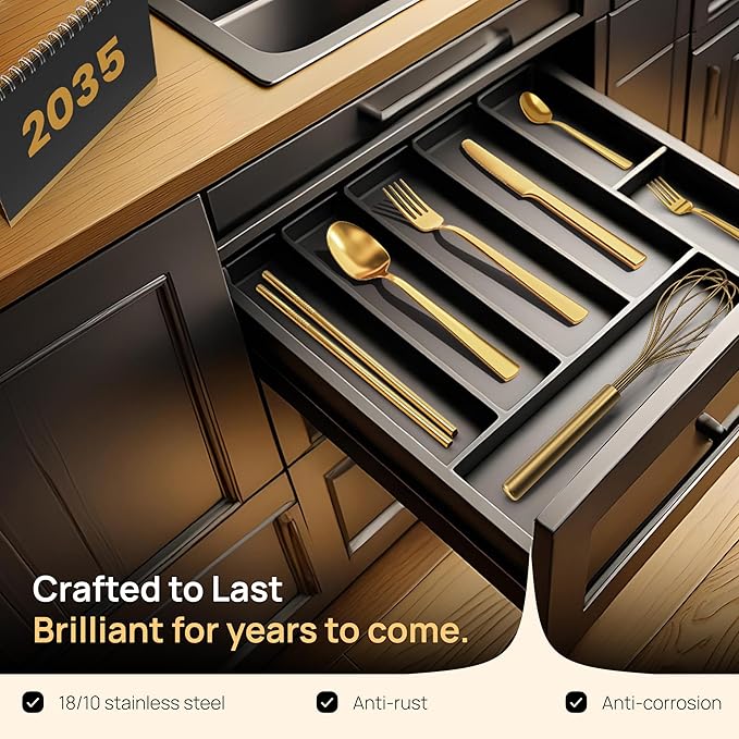 Home Haven Luxury Gold Silverware Set for 8, Heavy Duty Gold Flatware Set for 8, 18/10 Stainless Steel Cutlery Dishwasher Safe, Flatware for Special Occasions, Home & Restaurant Use (48 Pieces for 8)