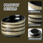 KOOV Ceramic Bowl, 46 OZ Pasta Bowls Set of 4, Large Salad Bowl Set, Large Bowl For Eating, Dinner Bowls, Stackable Serving Bowls, Stripe Series (Rough Black)