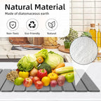Stone Dish Drying Mat,24"(L)×16"(W) - Fast-Drying, Collapsible Kitchen Counter Mat for Dishes, Cups & Bottles with Sanding Tool + Placemat, Dark gray