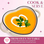 Paris Hilton Enameled Cast Iron Dutch Oven Heart-Shaped Pot with Lid, Dual Handles, Works on All Stovetops, Oven Safe to 500°F, 2-Quart, Cream