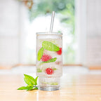 All Glass Iced Coffee Cup with Lid and Straw (16oz striped)