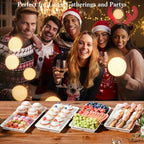 Extra Large Serving Tray Melamine Plastic for Party Supplies, 14" x 7" Platters for Serving Food, 4 pcs White Reusable Tray for Veggie, Snack, Fruit, Cookies, Desserts in Kitchen/Pantry Organization