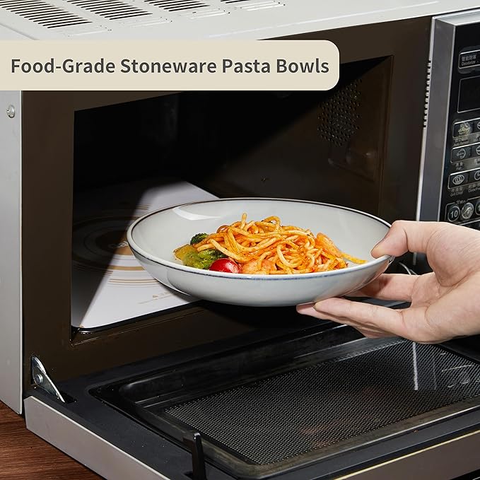 Pasta Bowls 30 oz, Terracotta Ceramic Plate Bowls for Kitchen, Microwave & Dishwasher Safe, Large Wide Serving Bowls for Salad/Soup/Noodle/Dessert, Moonstone White