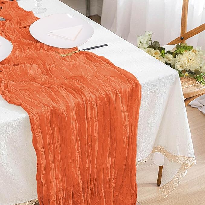 12 Pack Orange Cheesecloth Table Runner 10ft Boho Gauze Cheese Cloth Table Runner Rustic Sheer Runner 120 inch Long for Christmas Wedding Table Decorations