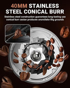 AMZCHEF Coffee Grinder, Burr Coffee Bean Grinder for Home Use with 48 Precise Grind Settings, Detachable Funnel Stand for Espresso, LED Control Panel, Anti-static Design, silver