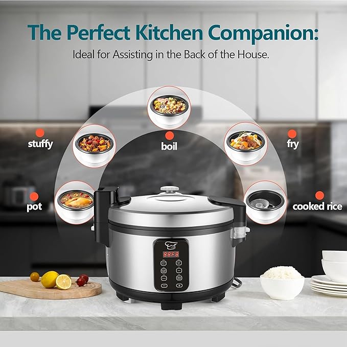 Large 15L Commercial rice cooker 84 cups cooked / 32 cups uncooked rice Electiric Rice Cooker & Rice Warmer | Automatic Warm | Stainless Steel | with One-Touch Operation