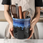 KOOV Cooking Utensil Holder, Large Ceramic Utensil Crock, Deep and Stable, Utensil Caddy for Countertop, Reactive Glaze (Nebula Blue)