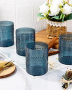 18PCS Hobnail Plastic Drinking Glasses - 14Oz Beaded Glasses Drinkware Set Disposable - Blue Vintage Plastic Bubble Glassware for Beer, Juice, Cocktail, Whiskey, Milk and Various Mixed Drinks