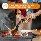 Bruntmor 3-in-1 Pre-Seasoned Cast Iron Pan with Reversible Grill Griddle Lid - 17.8"x11"x3.3" Non-Stick Multi Cooker Deep Roasting Grill Pan - Dutch Oven, Frying or Roasting Pan for Open Fire Camping