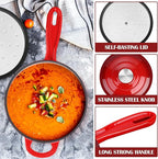 E-far Enameled Cast Iron Sauce Pan, 2 Quart Dutch Oven Saucepan with Lid, Small Sauce Pot for Cooking, Boiling, Healthy & Non Toxic, Induction & Oven Safe, Red