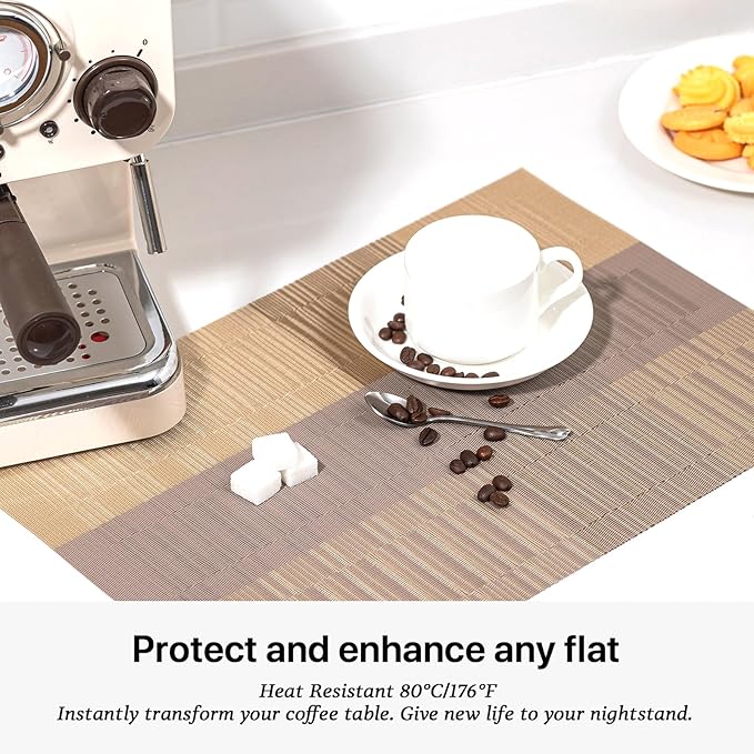 LEXMORE Placemats Set of 4 Vinyl/Plastic Woven Place Mats for Kitchen Table Indoor/Outdoor Washable Placemat Wipeable Dining Table Mats(Gold Dune)