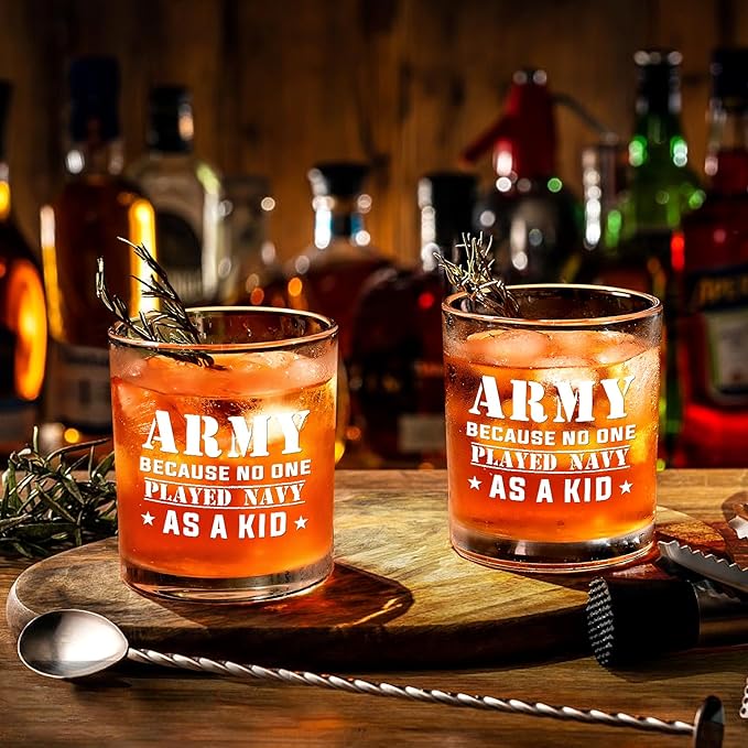 Futtumy Army Gifts for Men, Army Because No One Played Navy As A Kid Whiskey Glass, Military Gifts for Men, Army Veteran Gifts for Men, Navy Gifts for Men, 10 Oz Whiskey Gifts