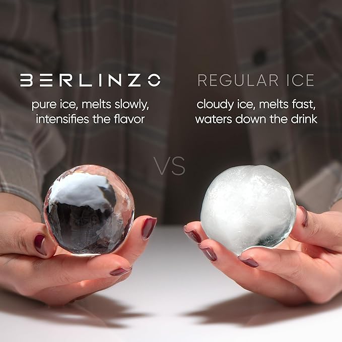 Berlinzo Premium Clear Ice Ball Maker Mold - 2 Large 2.4" Crystal Clear Ice Balls for Whiskey, Cocktails & Bourbon, Easy-to-Remove Ice Sphere Mold - Storage Bag Included (Non-Electric)