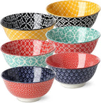 DOWAN Soup Bowls Set of 6, Cereal Bowls for Kitchen, 23 OZ Large Ceramic Bowl, Colorful Vibrant Patterned Porcelain Bowls for Kitchen Decor and Housewarming Gift, Dishwasher and Microwave Safe