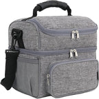 FlowFly Double Layer Cooler Insulated Lunch Bag Adult Lunch Box Large Tote Bag for Men, Women, With Adjustable Strap,Front Pocket and Dual Large Mesh Side Pockets