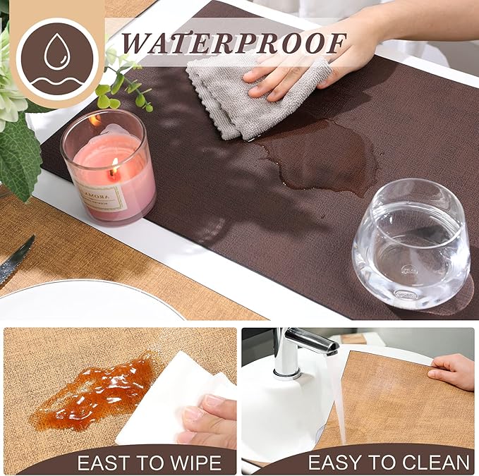 SUEH DESIGN Leather Placemats Set of 6 Reversible Table Mats Heat Resistant Waterproof No-Slip Place Mats for Dining Table Kitchen Parties